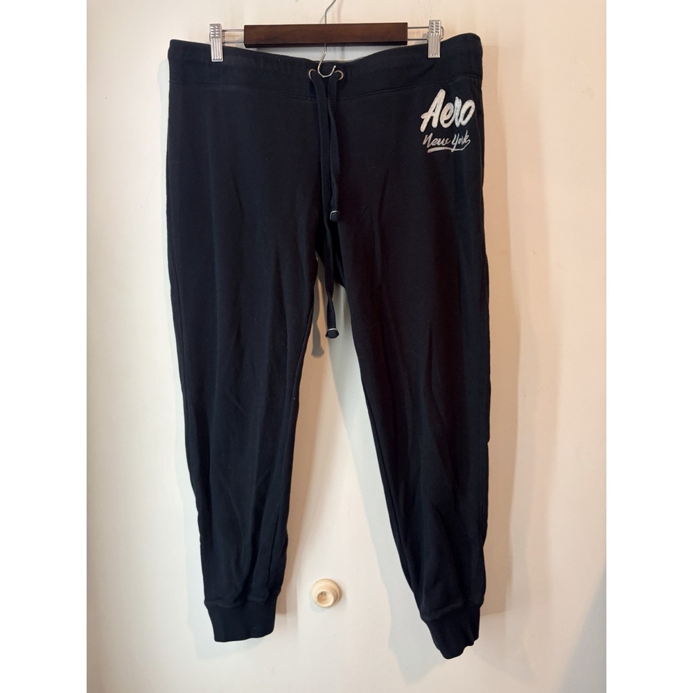 Y2K Aeropostale Aero New York Jogger Sweatpants Womens XL Black Embroidered Logo